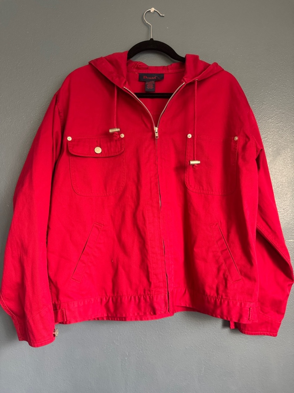 Denim & Co Bright Red Hooded Zip Jacket
